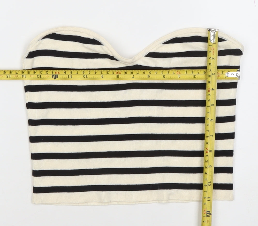 H&M Women’s Black Striped Strapless Cropped Knit Top L