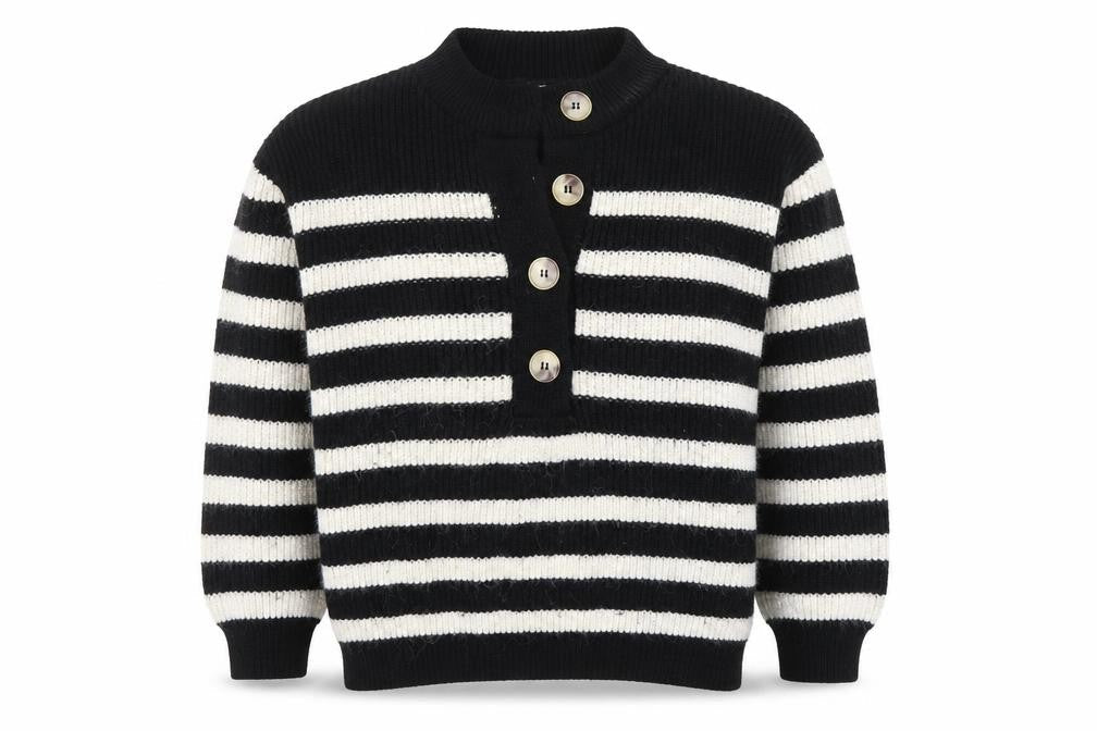 George Women’s Black & White Striped Henley Knit Jumper Size L