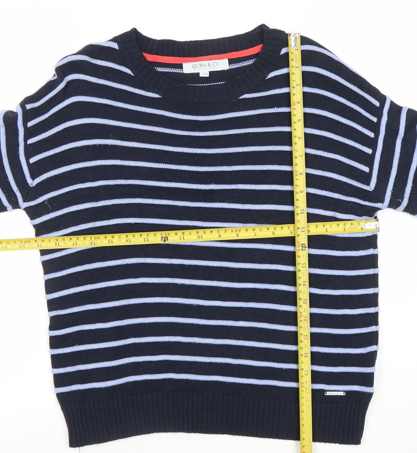 Quba & Co. Womens Blue Striped Crew Neck Cotton Jumper Size 12
