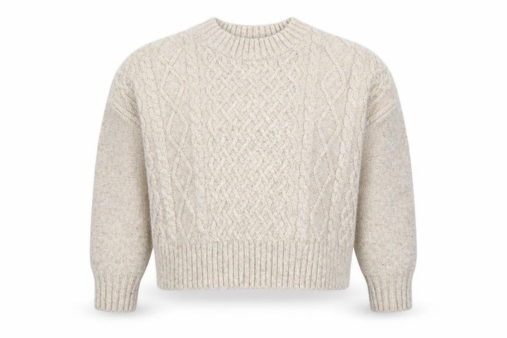 Primark Girls Beige Cable Knit Pullover Jumper 7-8 Years Crew Neck Winter