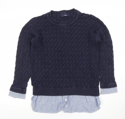 Next Women's Navy Cable-Knit Jumper UK 16 100% Cotton Crew Neck