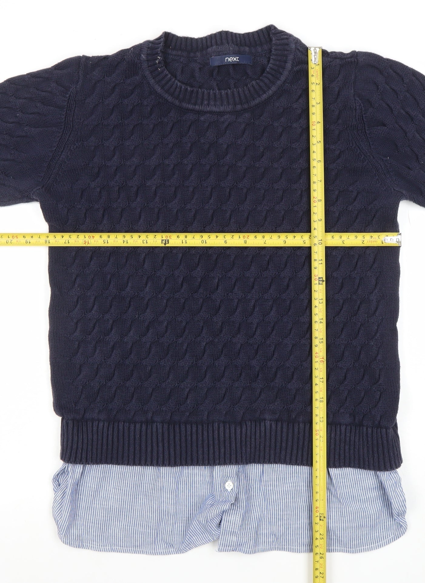 Next Women's Navy Cable-Knit Jumper UK 16 100% Cotton Crew Neck