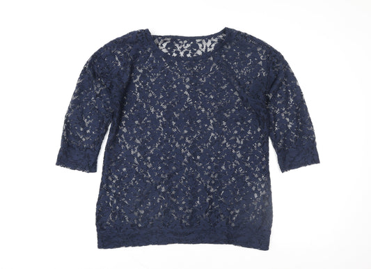 Next Womens Blue Lace 3/4 Sleeve Tunic Blouse Size 12