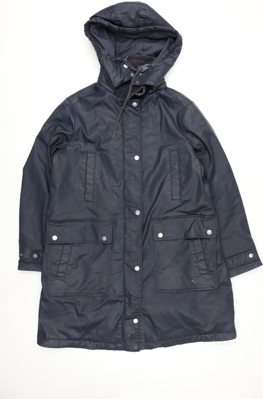 Marks and Spencer Per Una Womens Blue Hooded Parka Coat Size 14