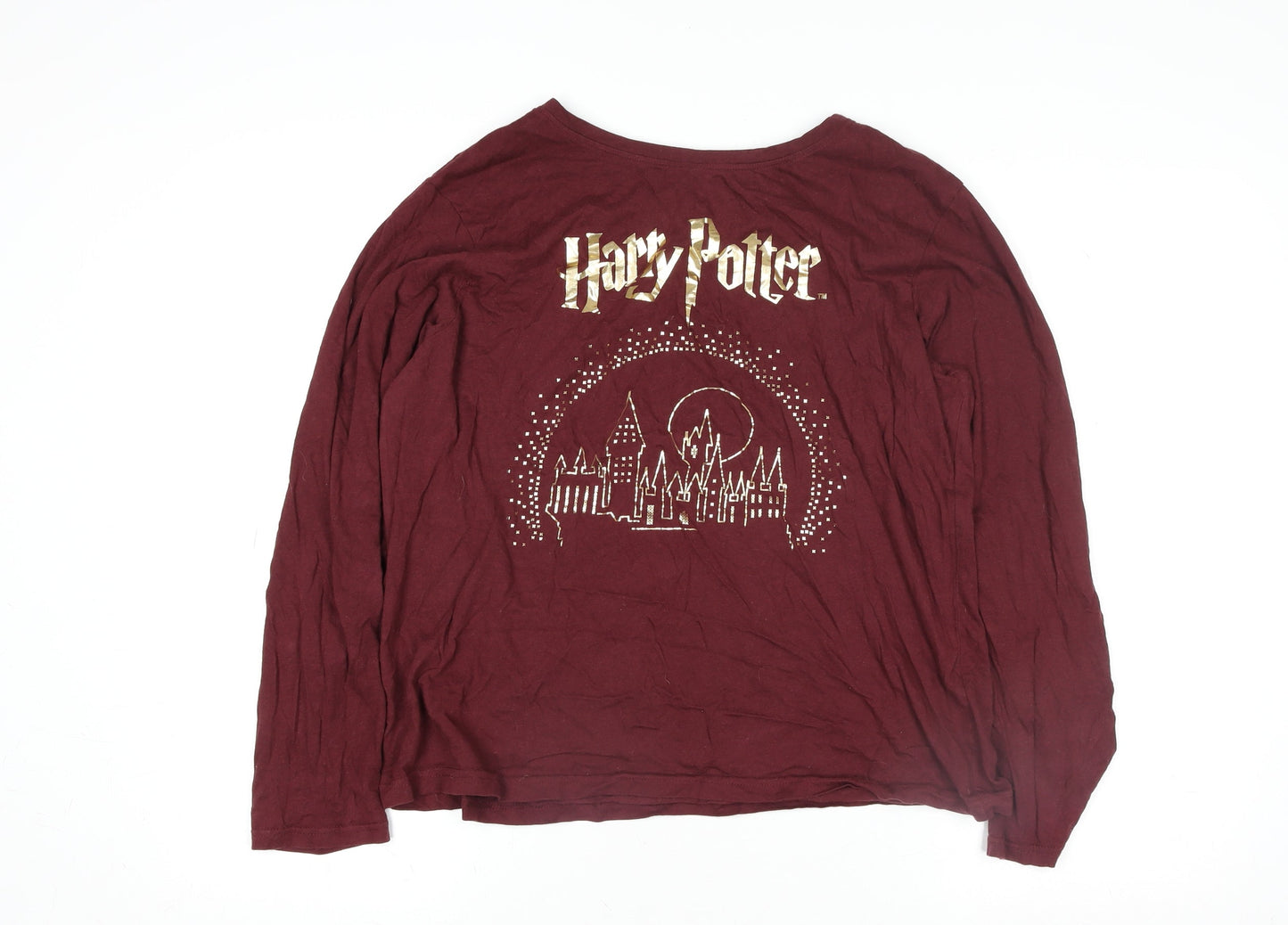 Harry Potter Women Red Long Sleeve Cotton T-Shirt Size M