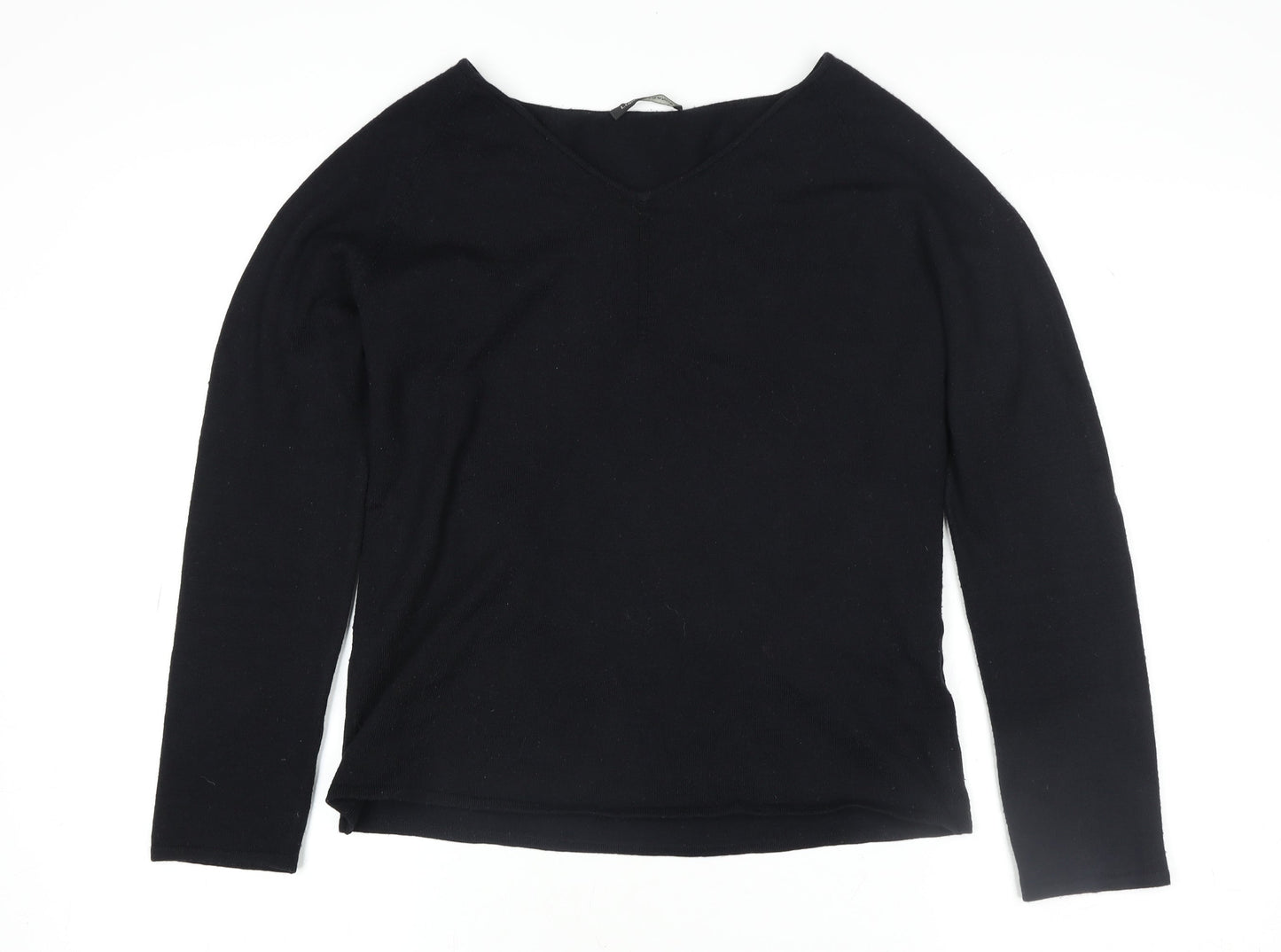 Luisa Cerano Women's Black Wool Blend V-Neck Long Sleeve Knit Top Size 14