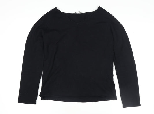Luisa Cerano Women's Black Wool Blend V-Neck Long Sleeve Knit Top Size 14