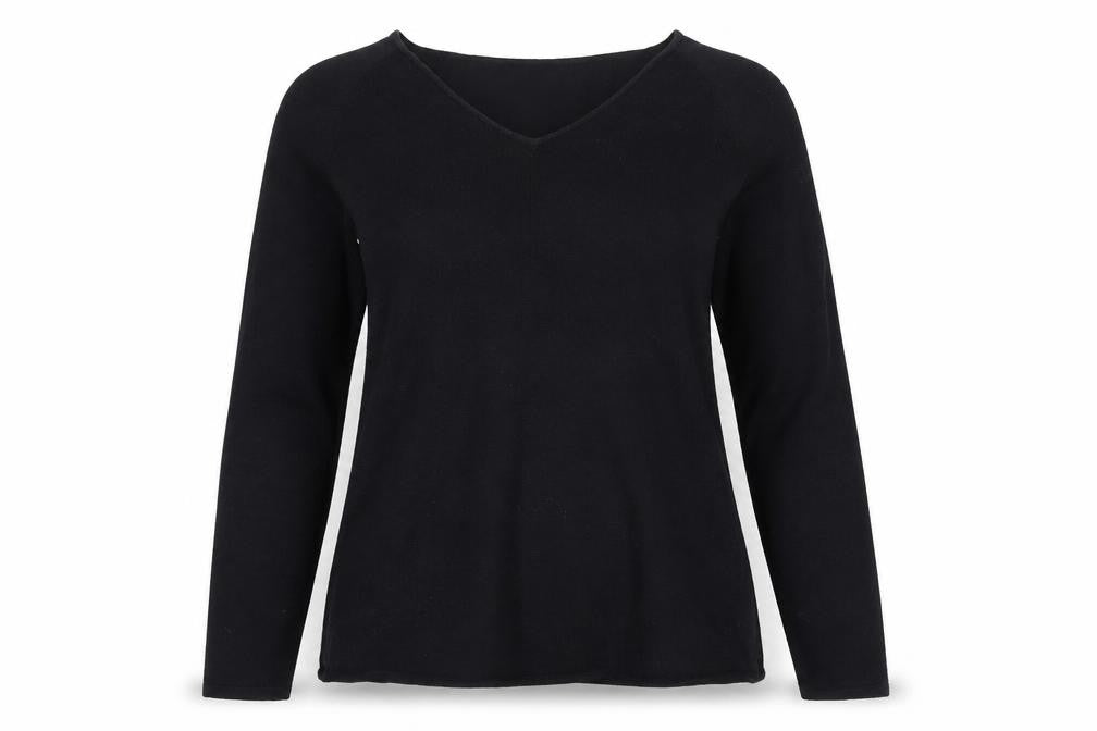 Luisa Cerano Women's Black Wool Blend V-Neck Long Sleeve Knit Top Size 14