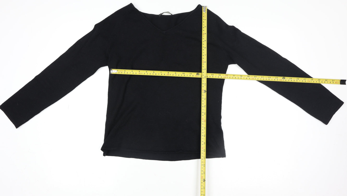 Luisa Cerano Women's Black Wool Blend V-Neck Long Sleeve Knit Top Size 14
