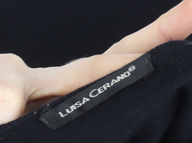 Luisa Cerano Women's Black Wool Blend V-Neck Long Sleeve Knit Top Size 14
