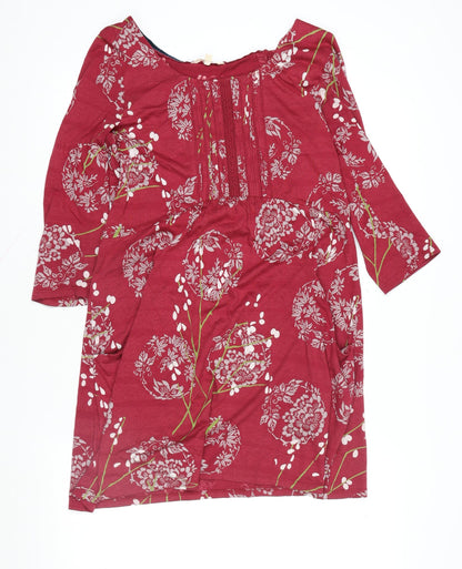 White Stuff Women's Red Floral Knee Length Shift Dress Size 12