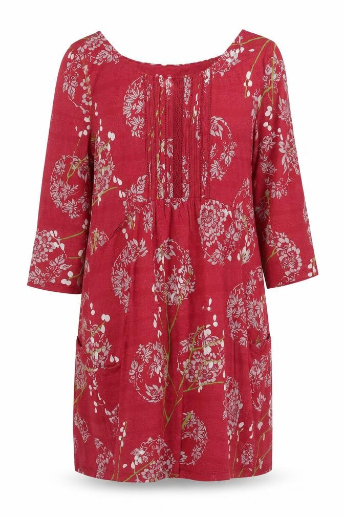 White Stuff Women's Red Floral Knee Length Shift Dress Size 12