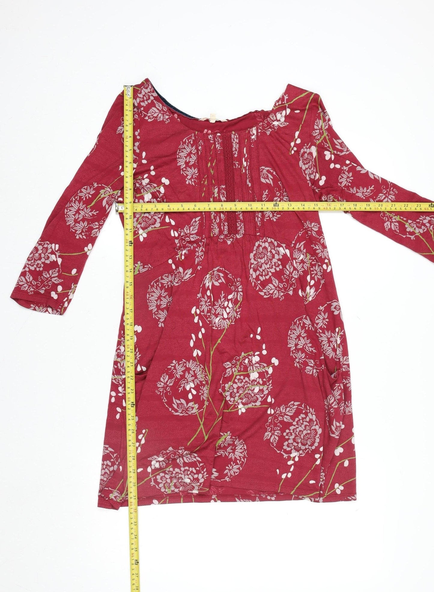 White Stuff Women's Red Floral Knee Length Shift Dress Size 12