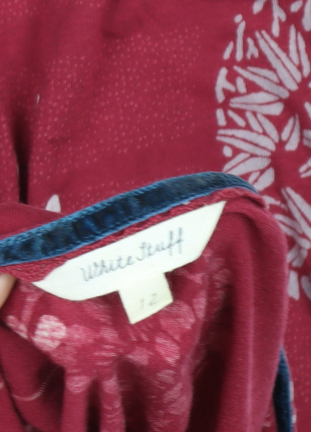 White Stuff Women's Red Floral Knee Length Shift Dress Size 12