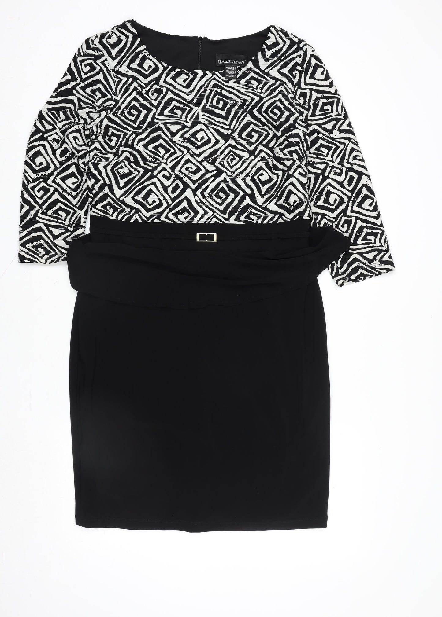 Frank Lyman Women’s Black Geometric Sheath Dress Size 14