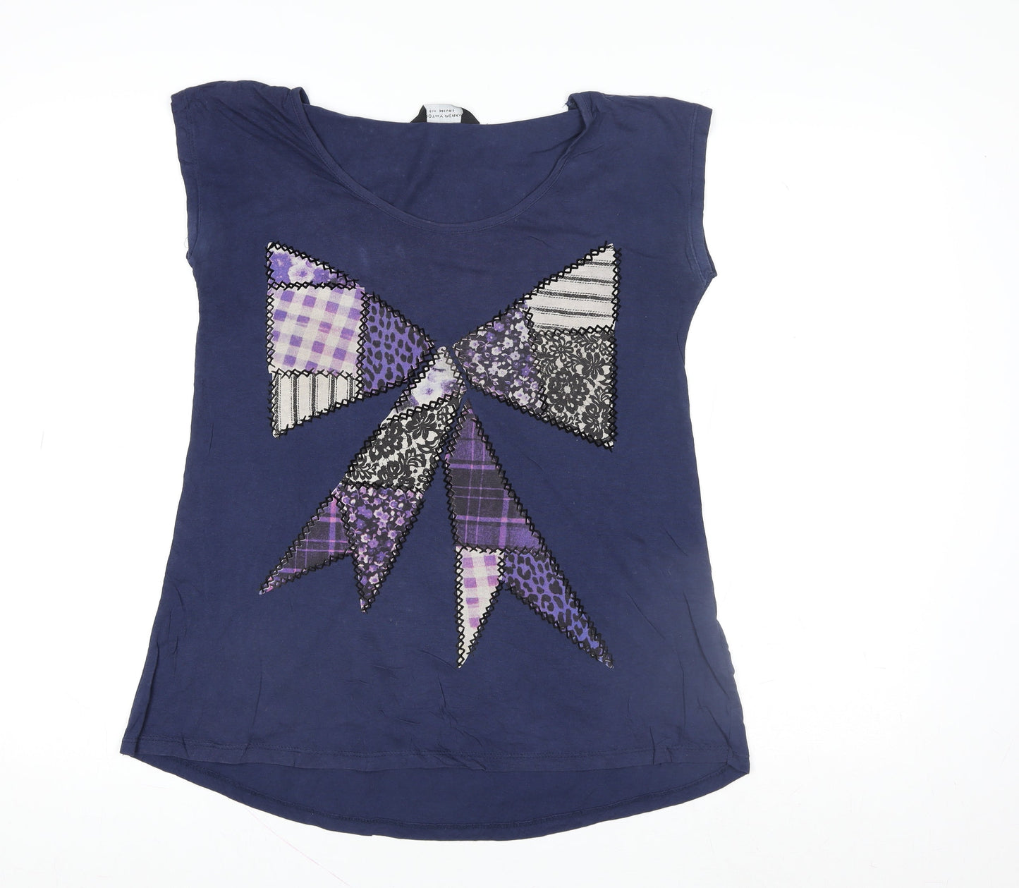 Dorothy Perkins Women's Blue Bow T-Shirt Size 6 Cotton Casual Top