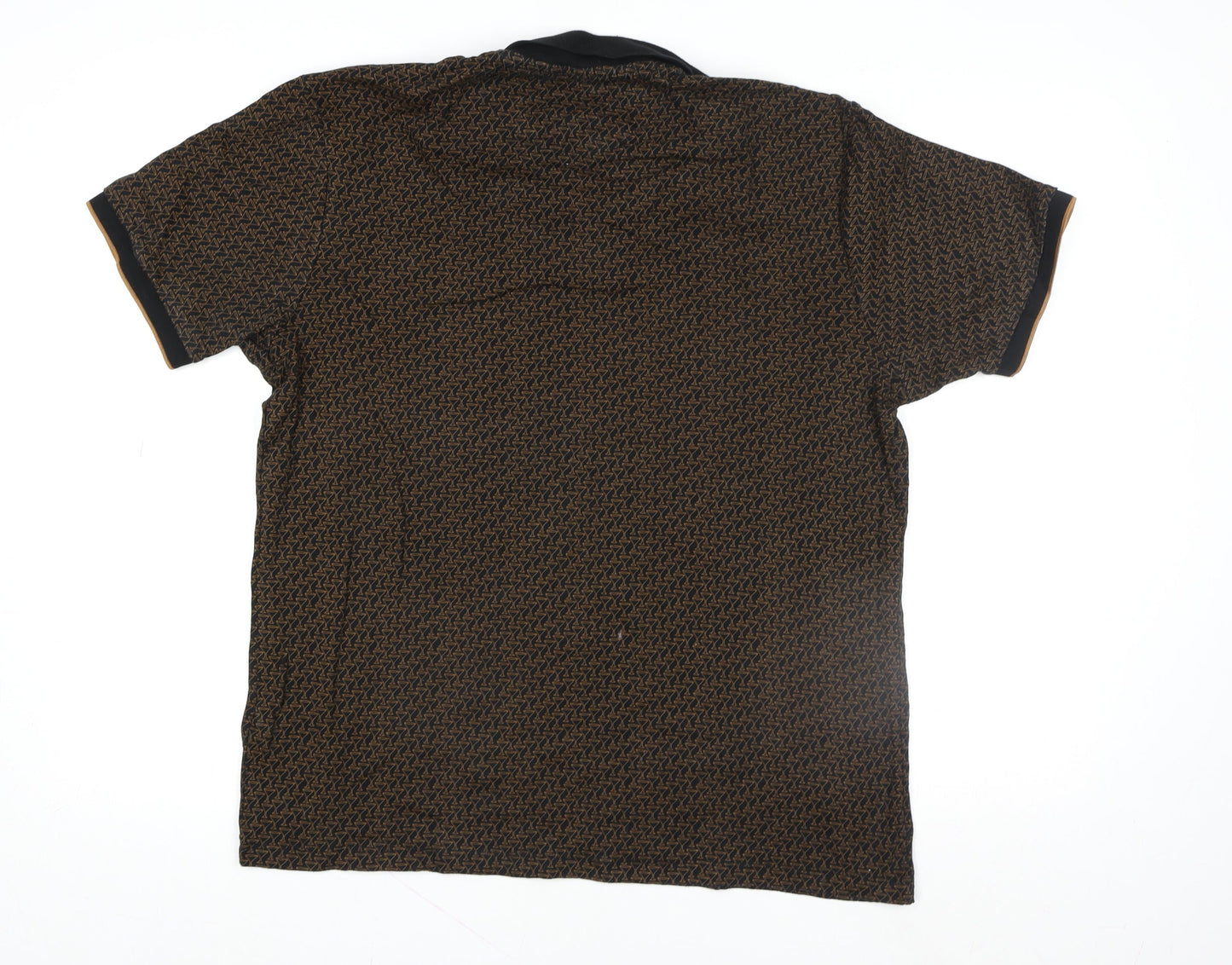 Next Men's Brown Geometric Short Sleeve Cotton Polo Shirt Size M