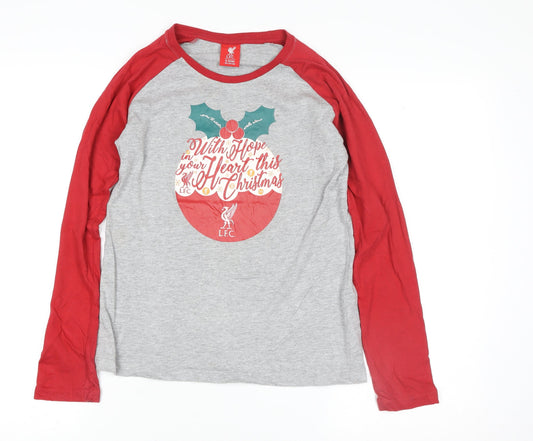 LFC Boys Grey Red Long Sleeve Christmas T-Shirt 9-10 Years Cotton Blend
