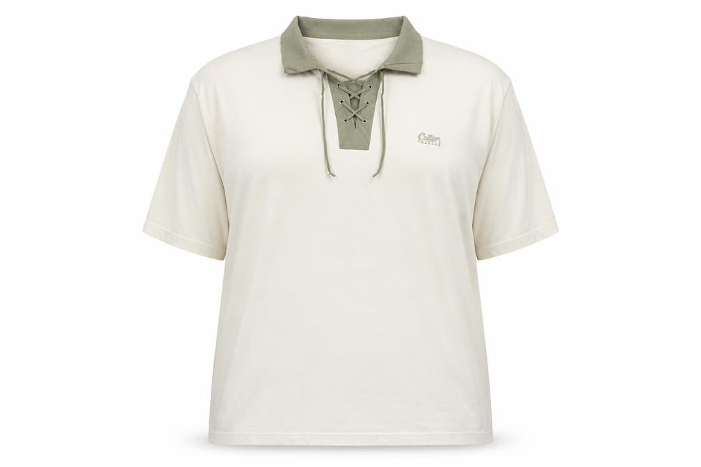 Cotton Traders Womens Beige 4XL Short Sleeve Lace Up Polo Top