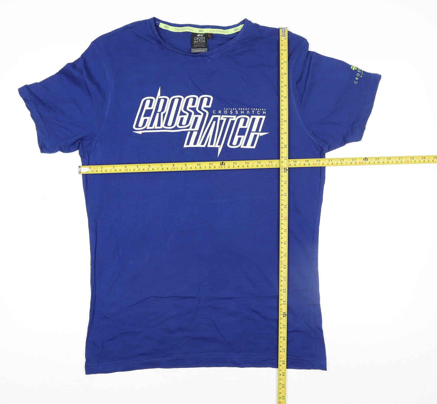 Crosshatch Men's Blue Logo Crew Neck Cotton T-Shirt Size L