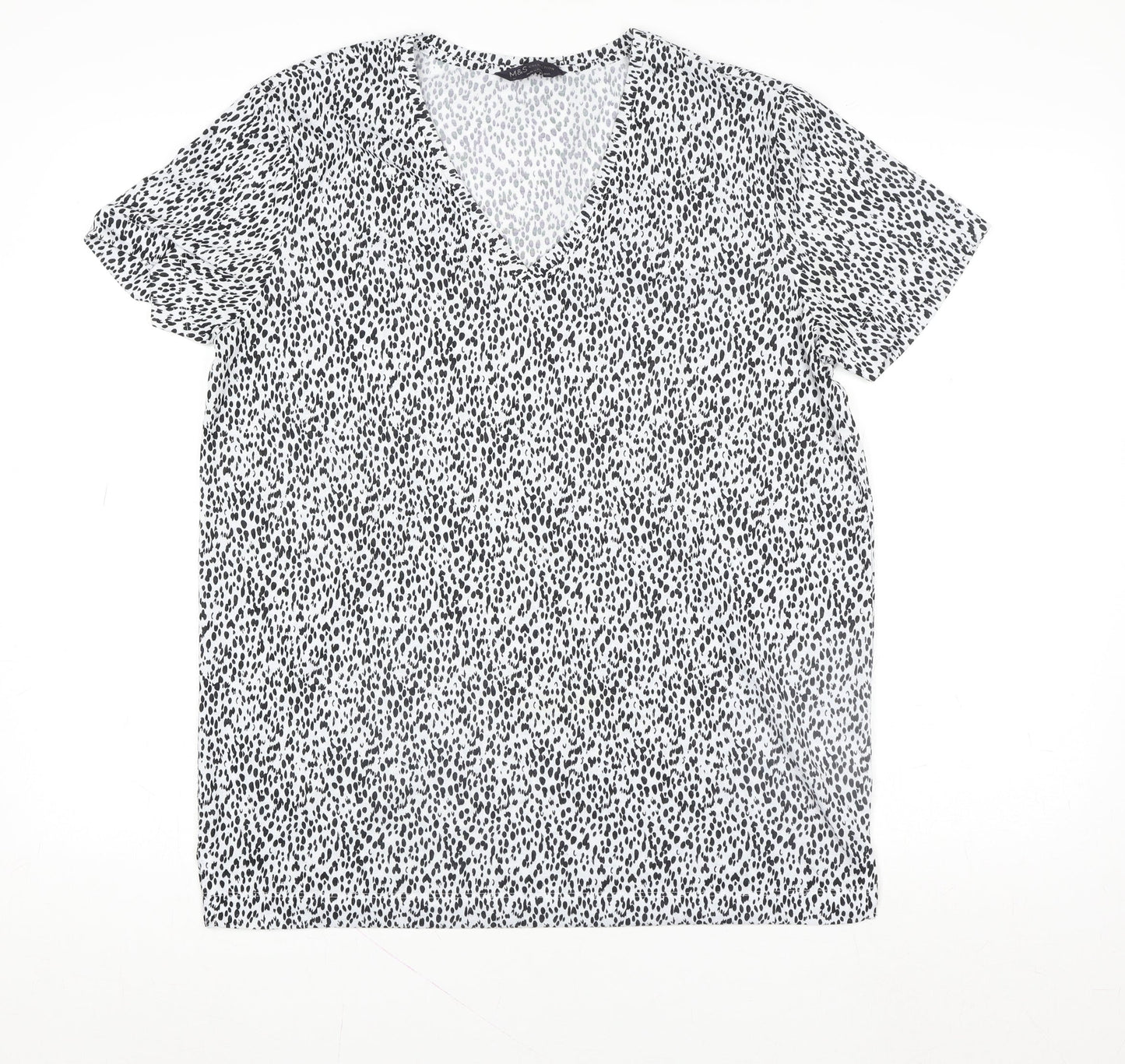Marks and Spencer Womens White Animal Print V-Neck Short Sleeve T-Shirt Size 12