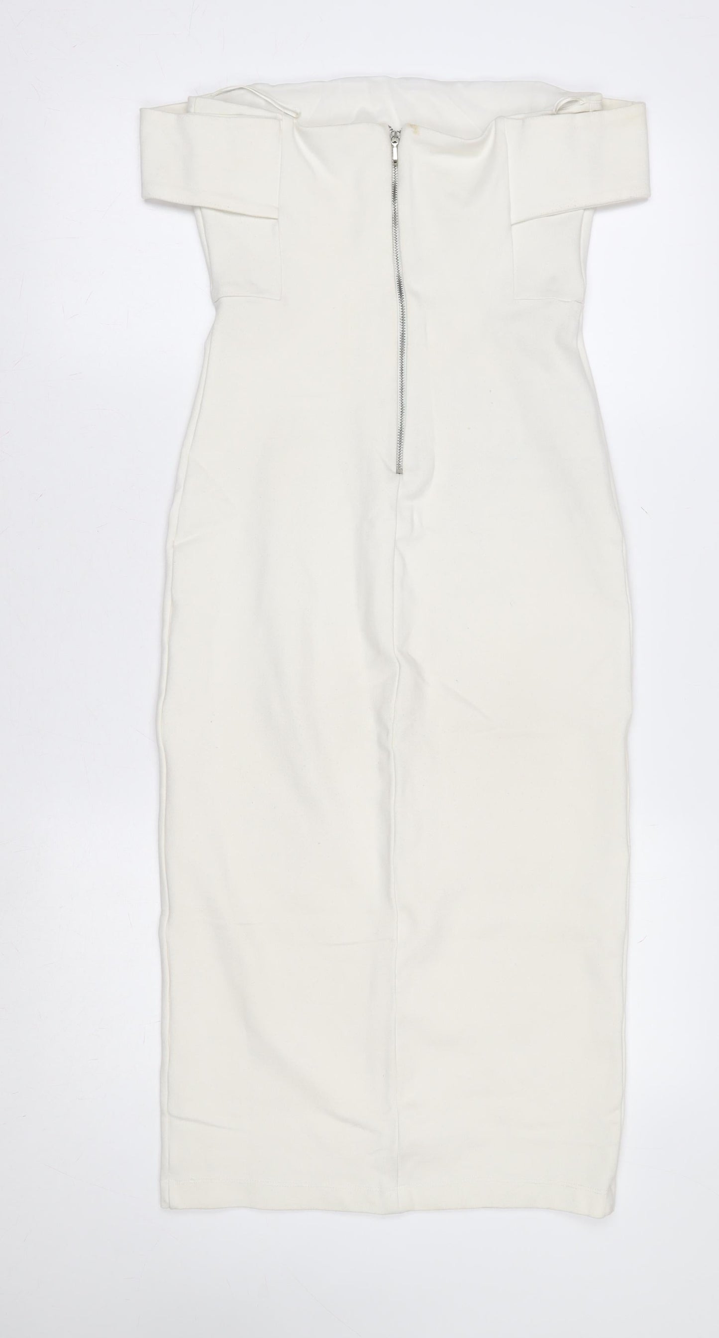 Zara Women Ivory Off Shoulder Bodycon Midi Dress Size 12