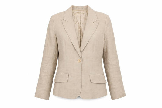 Jigsaw Women Beige Linen Single-Breasted Blazer UK 10