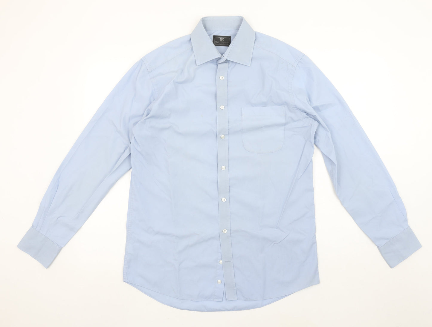 Marks and Spencer Men's Blue Long Sleeve Button-Up Shirt 15in Collar