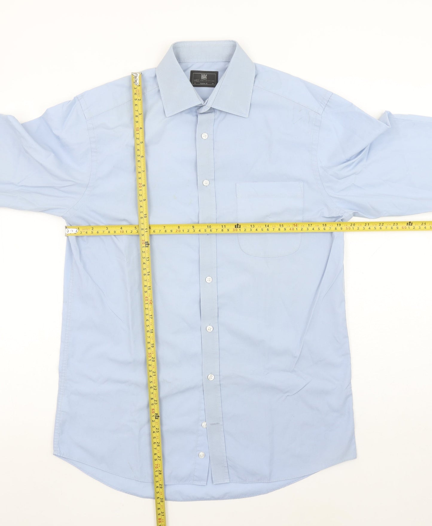 Marks and Spencer Men's Blue Long Sleeve Button-Up Shirt 15in Collar