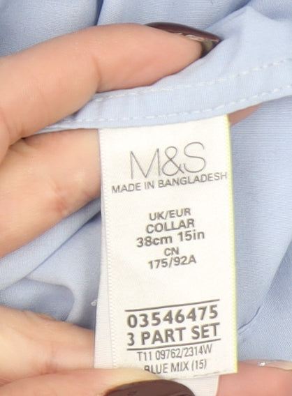 Marks and Spencer Men's Blue Long Sleeve Button-Up Shirt 15in Collar