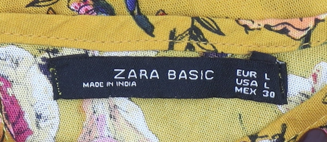 Zara Basic Womens Yellow Floral Bell Sleeve Tunic Blouse Size L
