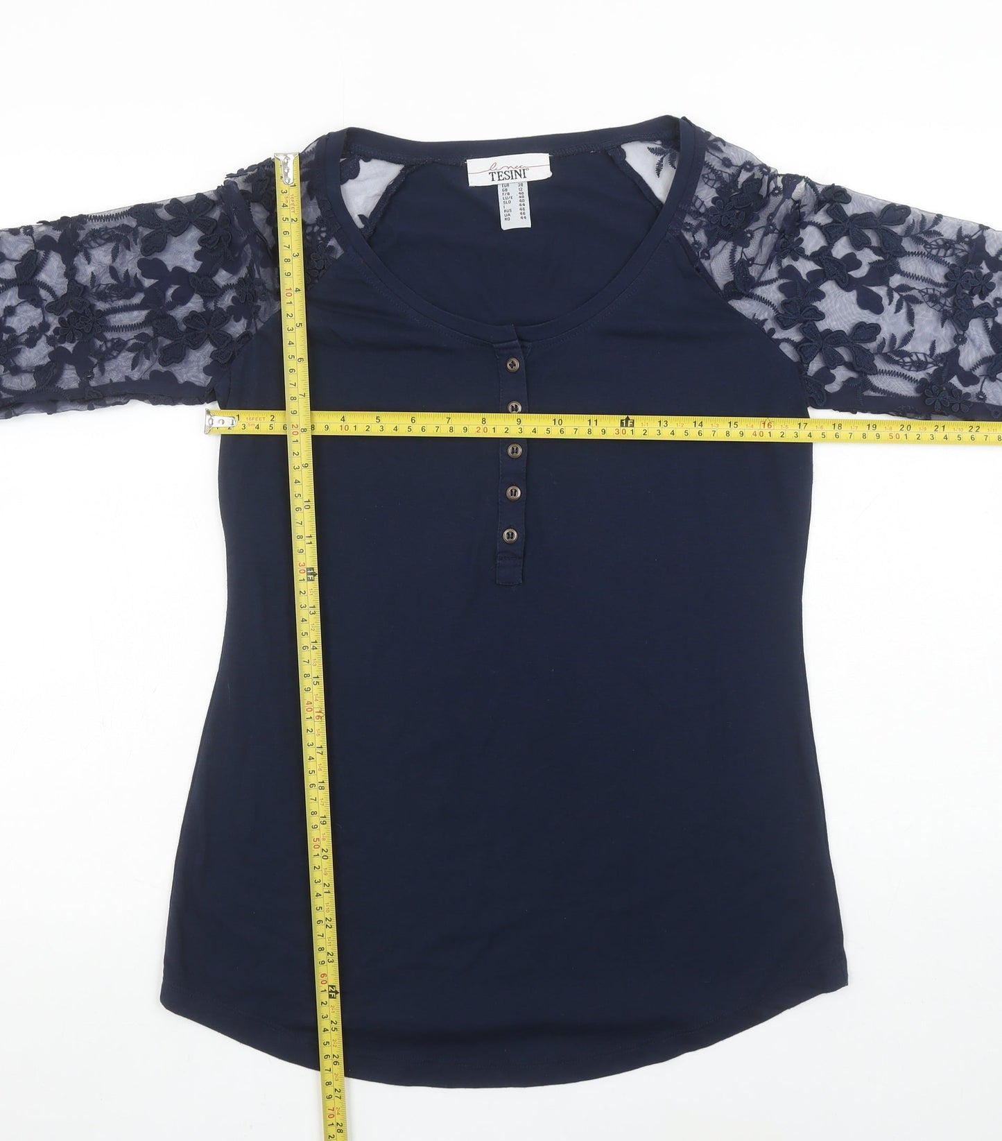 Linea Tesini Women's Blue Lace Sleeve Button-Up Tunic Top Size 12
