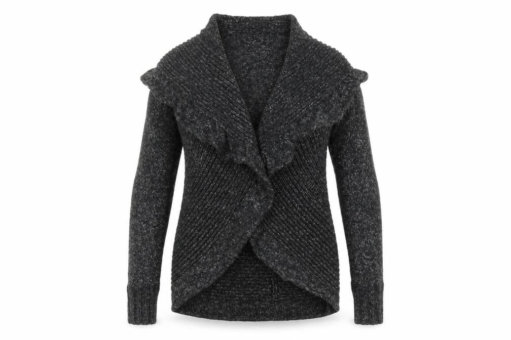 Laura Ashley Women's Grey Ruffle Open Knit Cardigan UK 10