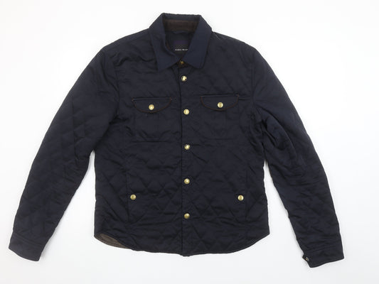 Zara Man Men's Blue Quilted Button Jacket L 42in Polyester Nylon
