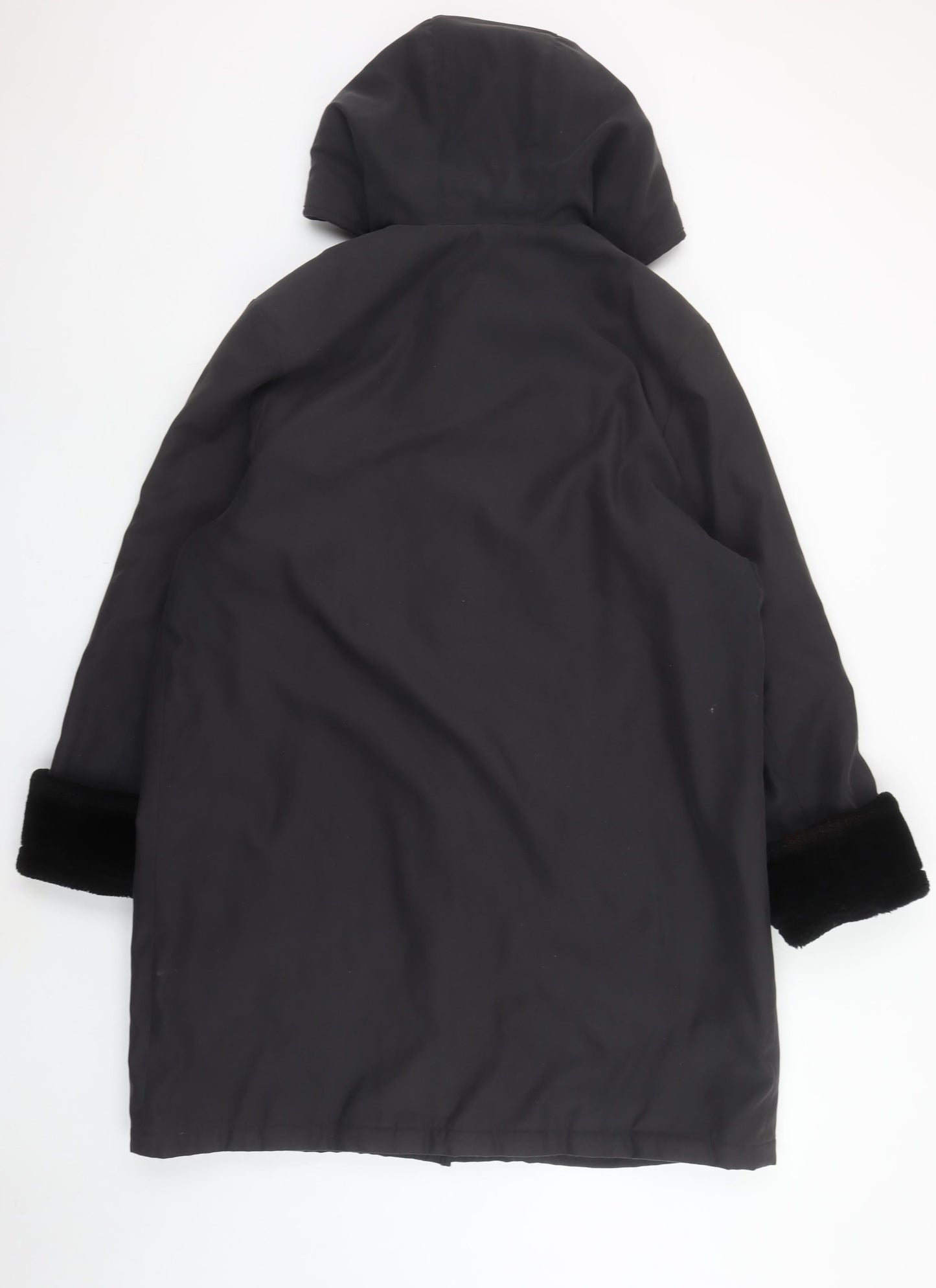 BHS Womens Black Faux Fur Trim Hooded Mid-Length Coat Size 12
