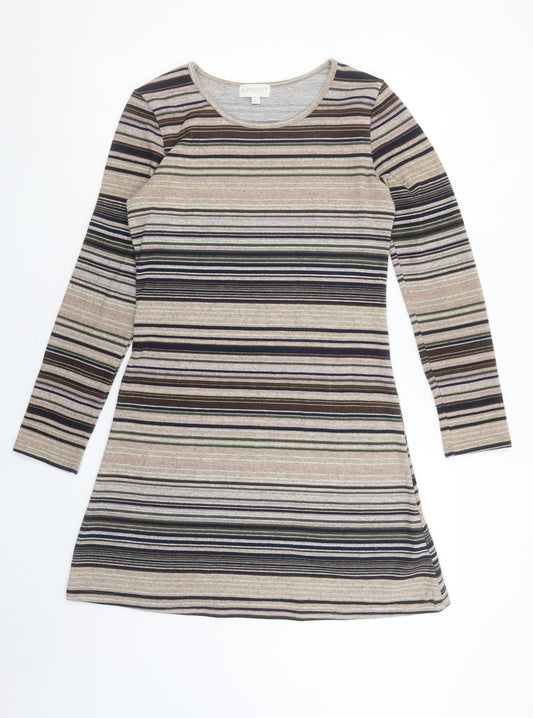 Apricot Women's Multicoloured Striped Knit A-Line Dress UK 10 Long Sleeve