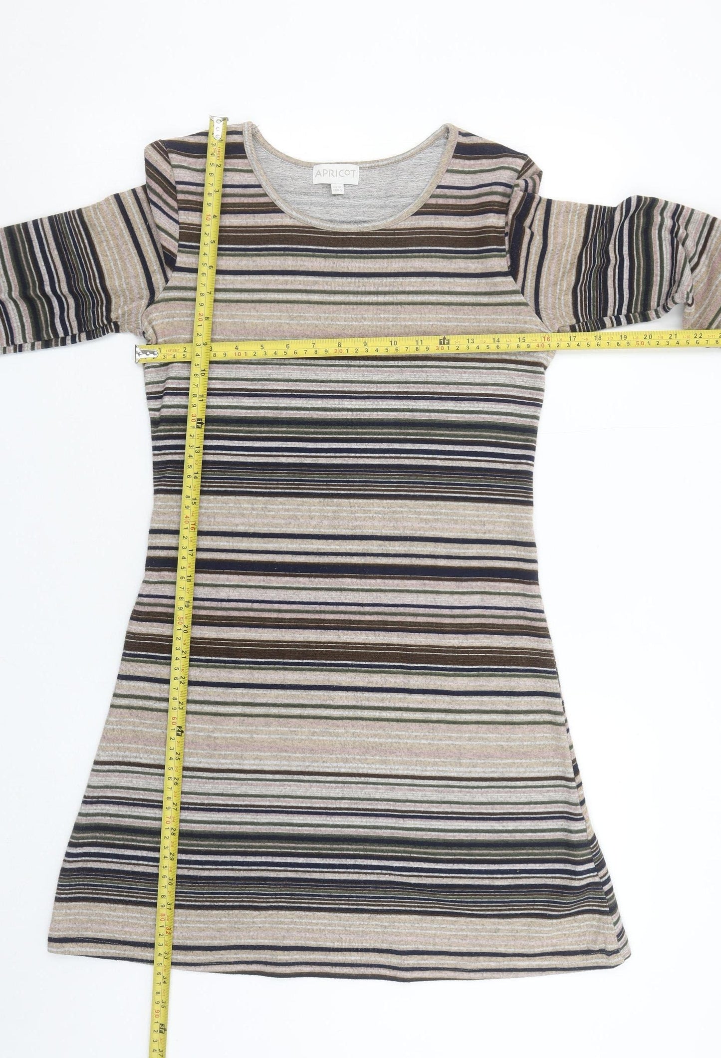 Apricot Women's Multicoloured Striped Knit A-Line Dress UK 10 Long Sleeve