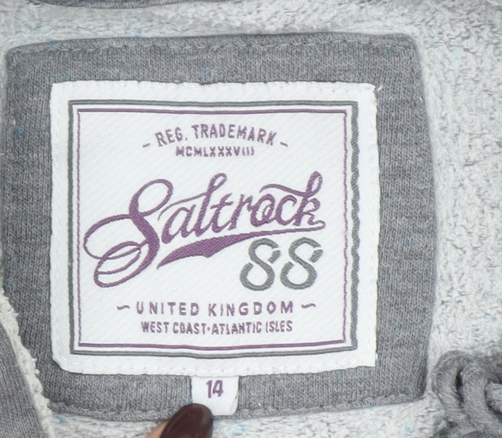 Saltrock Women Grey Henley Hoodie Size 14 with Kangaroo Pocket