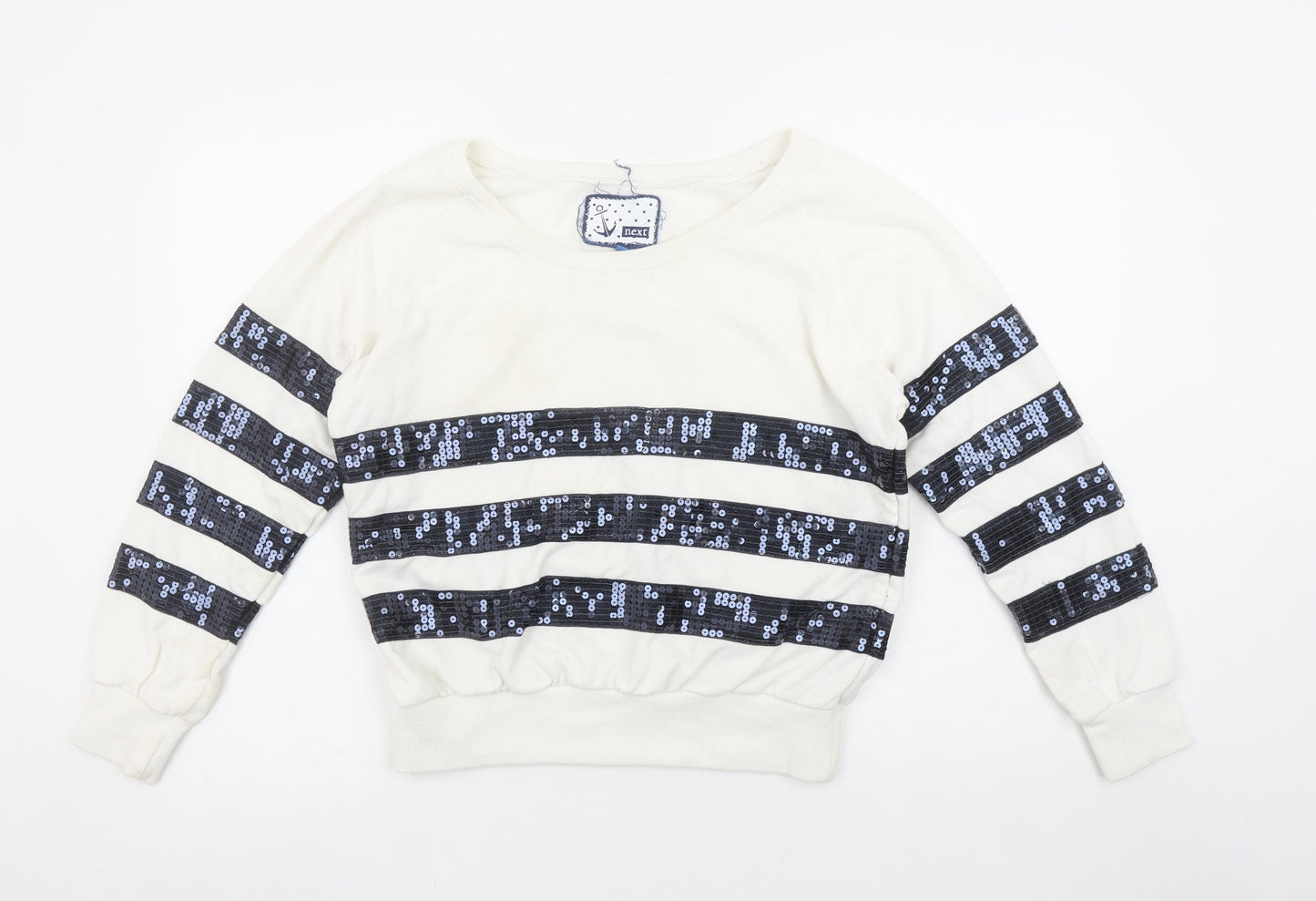Next Women’s Ivory Sequin Stripe Pullover Sweatshirt Size 8