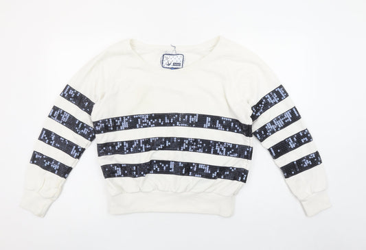 Next Women’s Ivory Sequin Stripe Pullover Sweatshirt Size 8