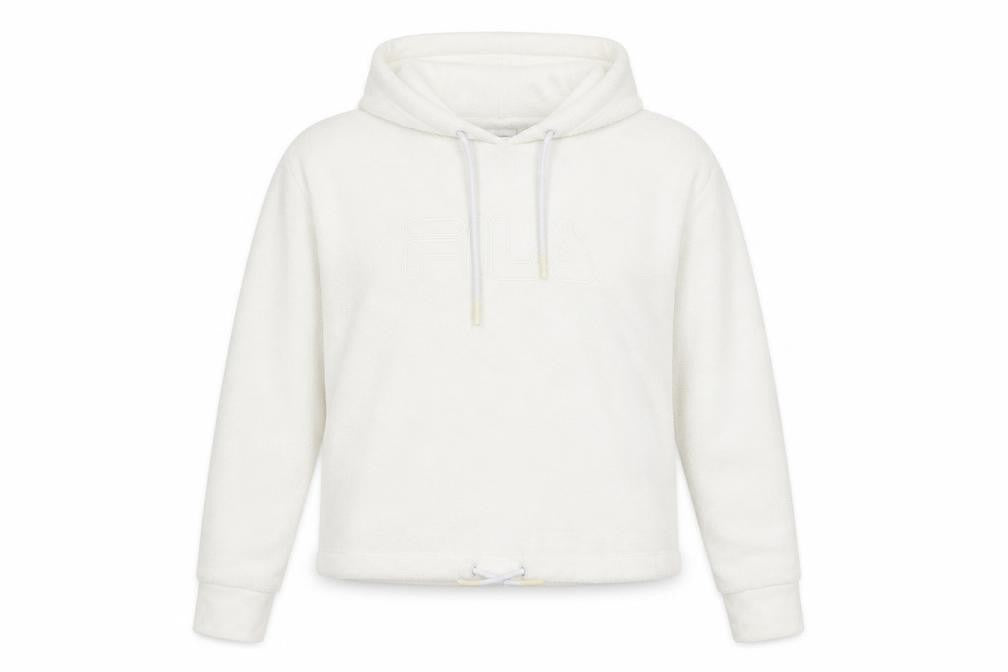 Fila Women White Small Pullover Hoodie Cotton Blend Casual