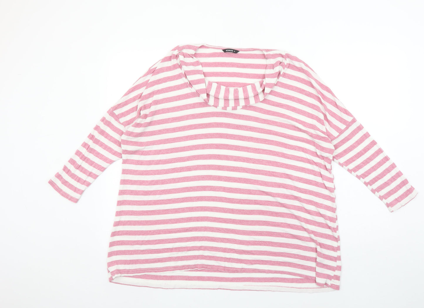 Roman Women Pink White Striped Jersey 3/4 Sleeve T-Shirt Size 14