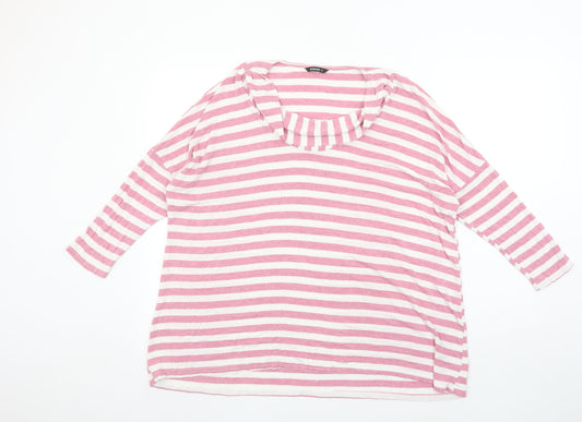 Roman Women Pink White Striped Jersey 3/4 Sleeve T-Shirt Size 14