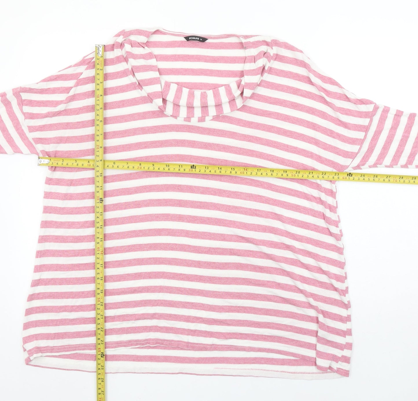 Roman Women Pink White Striped Jersey 3/4 Sleeve T-Shirt Size 14