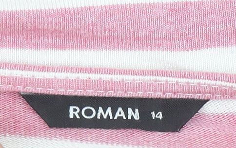 Roman Women Pink White Striped Jersey 3/4 Sleeve T-Shirt Size 14