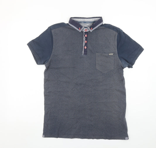 Bewley & Ritch Men's Blue Geometric Short Sleeve Cotton Polo Shirt Size L