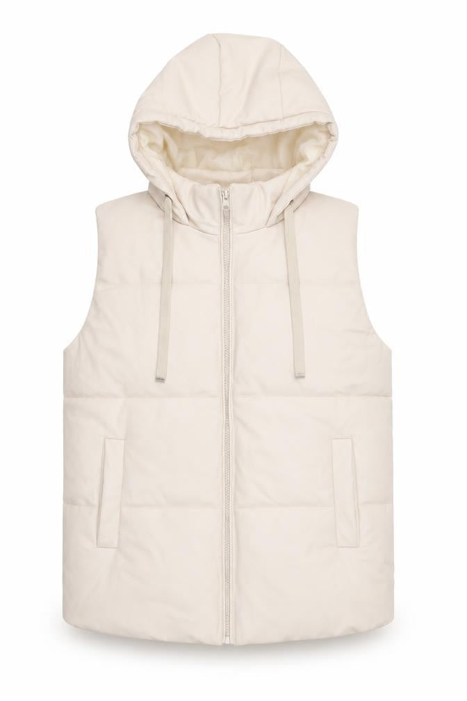 Venessa Rucci Womens Ivory Hooded Puffer Waistcoat XL