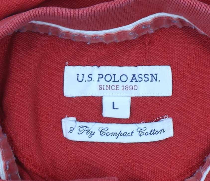 U.S. Polo Assn. Men's Red Cotton Embroidered Polo Shirt L