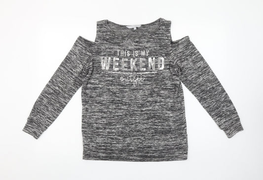 Red Herring Women's Grey Cold Shoulder Weekend T-Shirt Size 10