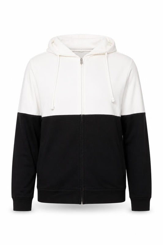 Chelsea Clark Women Black White Full Zip Hoodie M Colourblock Casual